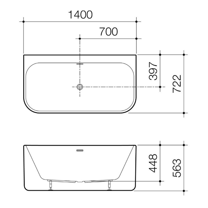 Luna Overflow Back to Wall Acrylic Bathtub 1400mm