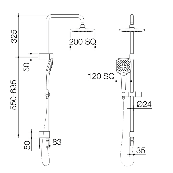 Luna Overhead Twin Shower Rail