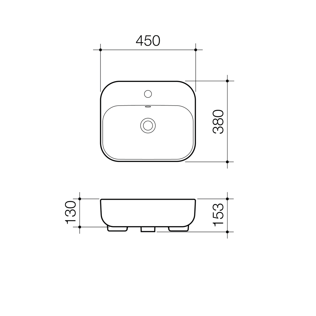 Luna Semi Recessed Tap Hole Basin 450x380mm