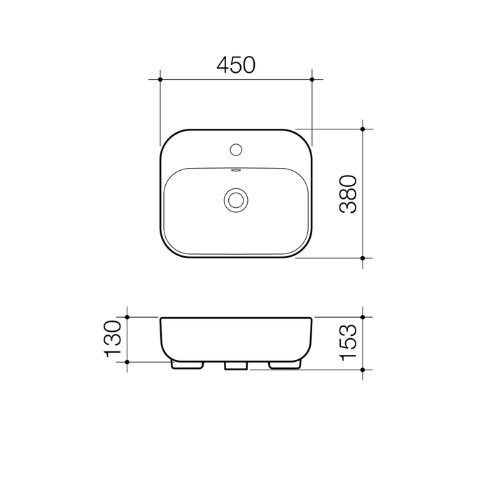 Luna Semi Recessed Tap Hole Basin 450x380mm