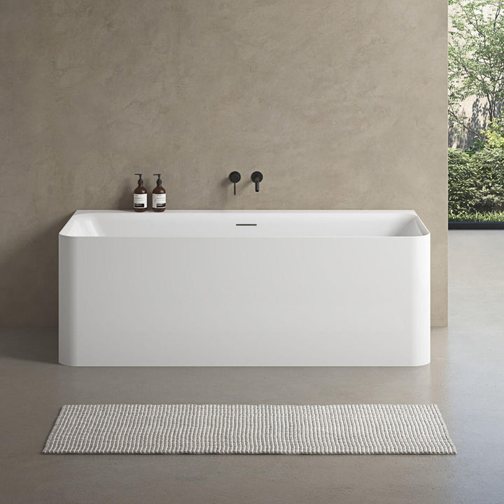 Lunus Back to Wall Overflow Bathtub Gloss White 1400-1700mm