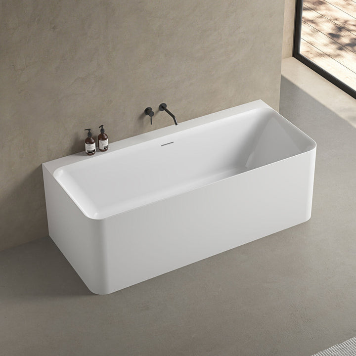 Lunus Back to Wall Overflow Bathtub Gloss White 1400-1700mm