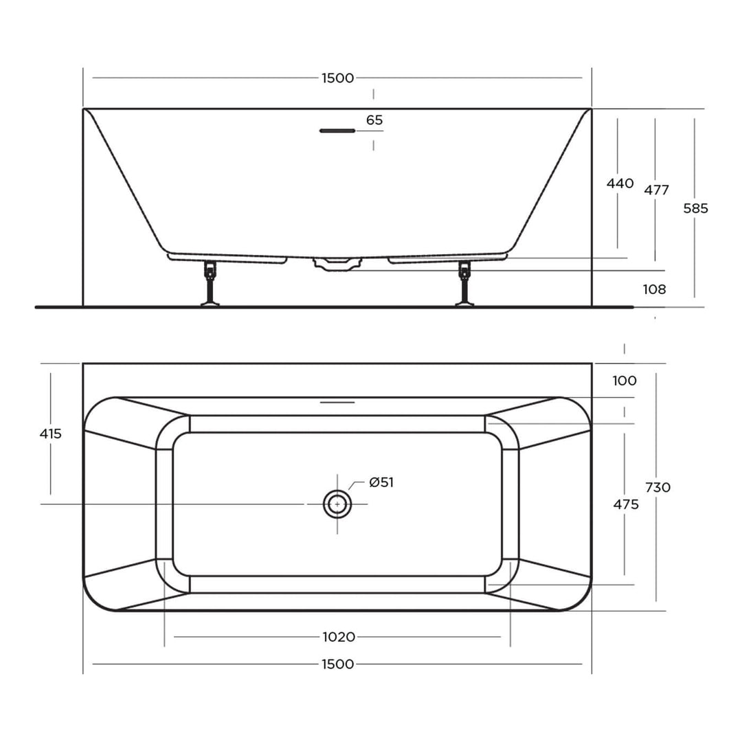 Lunus Back to Wall Overflow Bathtub Gloss White 1400-1700mm