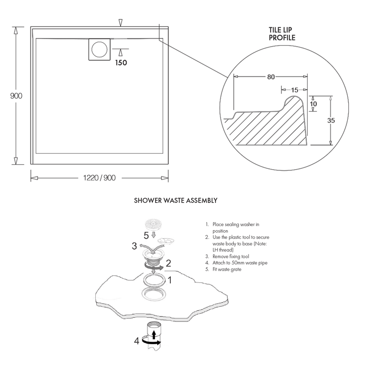 Marbletrend Flinders Rear Outlet Shower Base