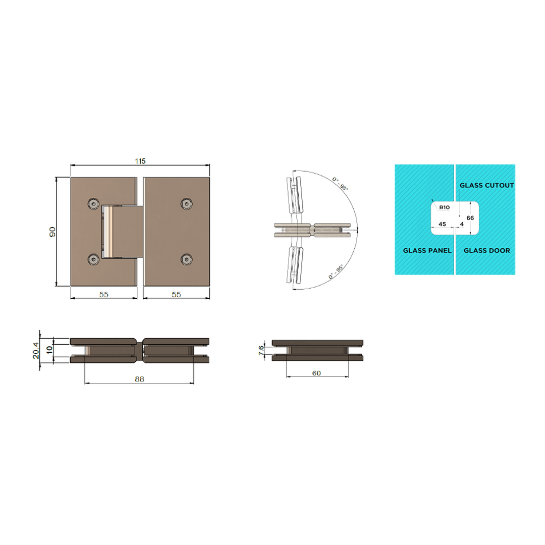 Meir Shower Screen 180 Degree Hinge