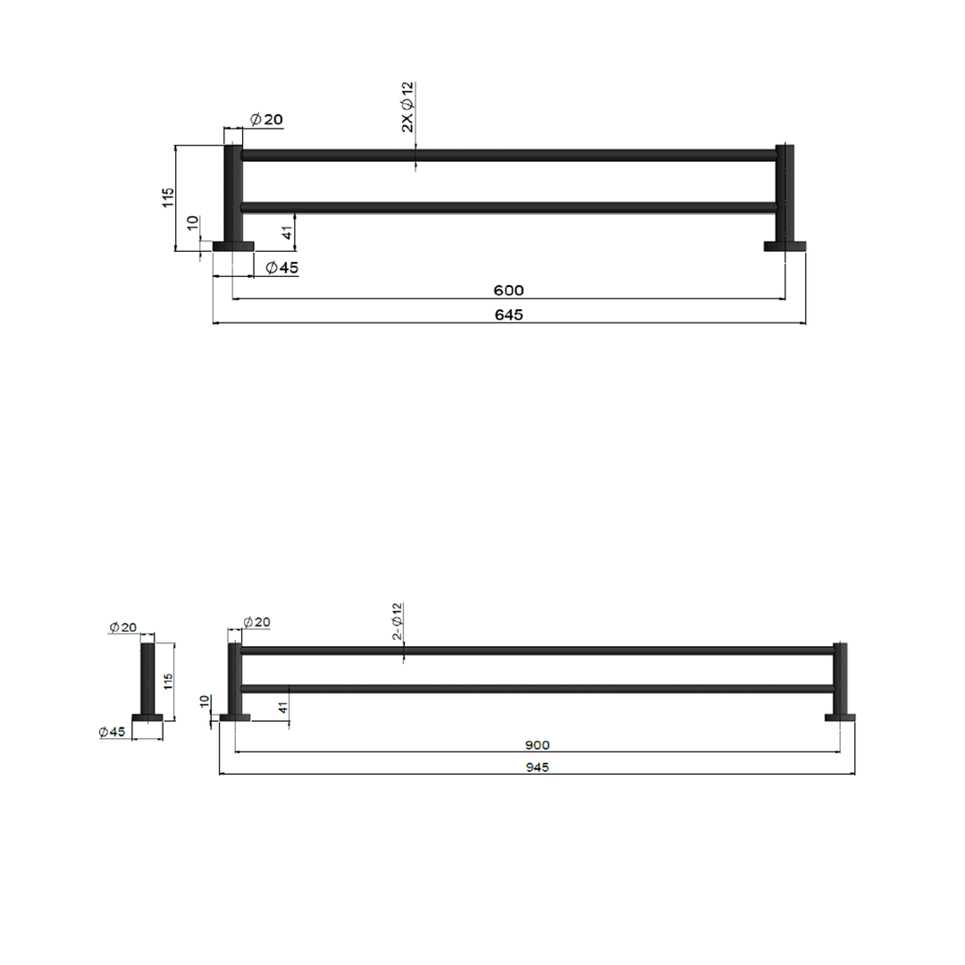 Meir Round Double Towel Rail 600-900mm