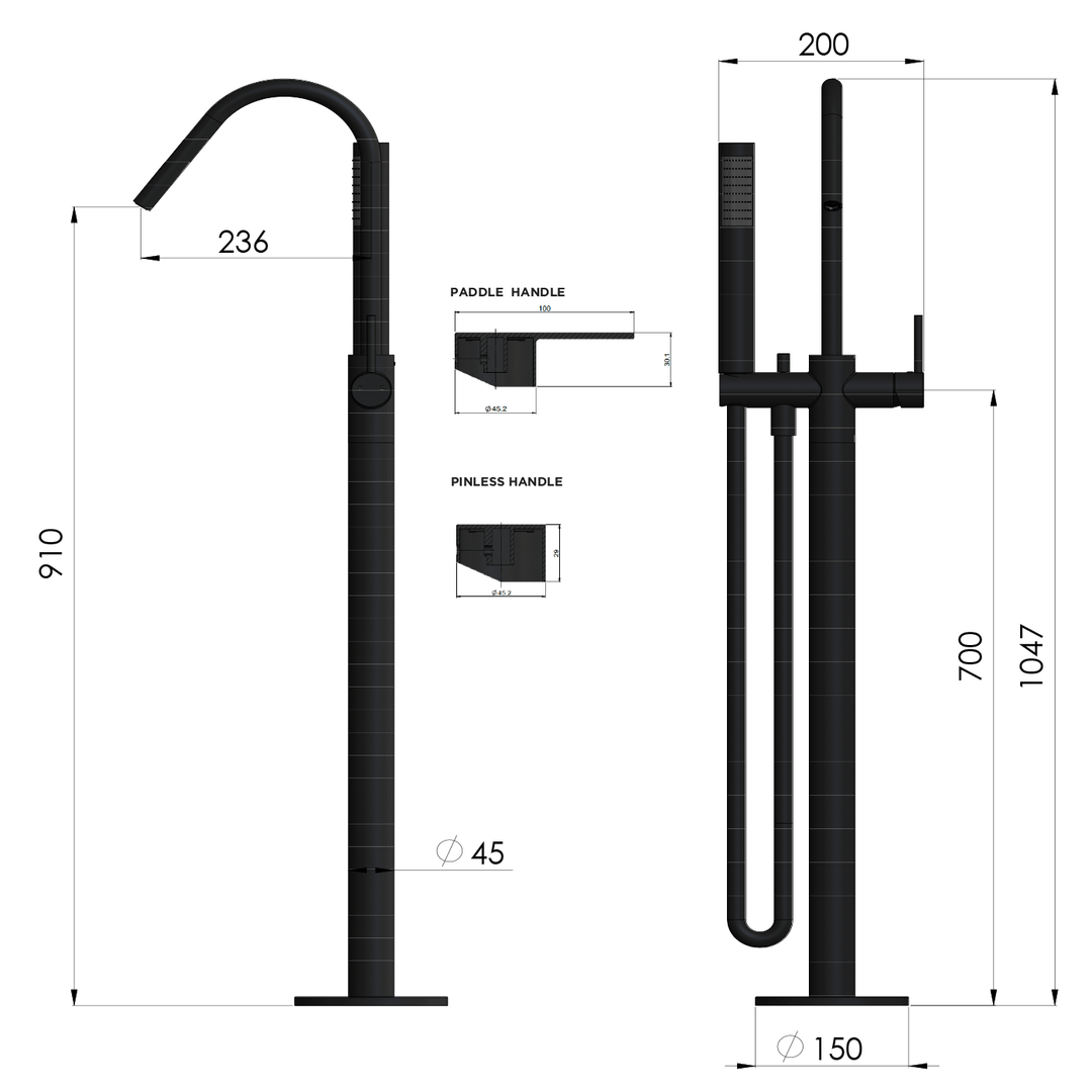 Meir Freestanding Paddle Handle Bath Spout