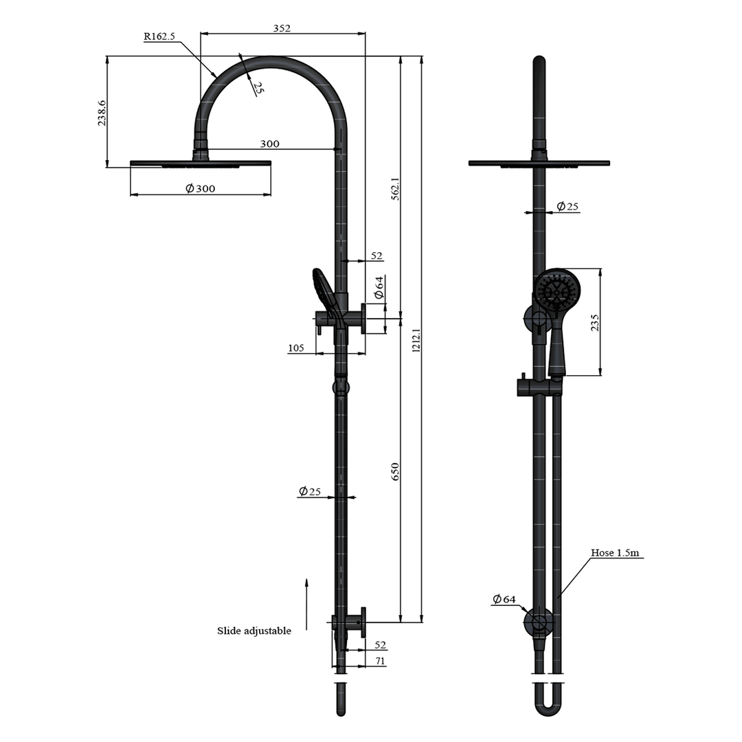 Meir Gooseneck 3-Function Handset Shower Rail