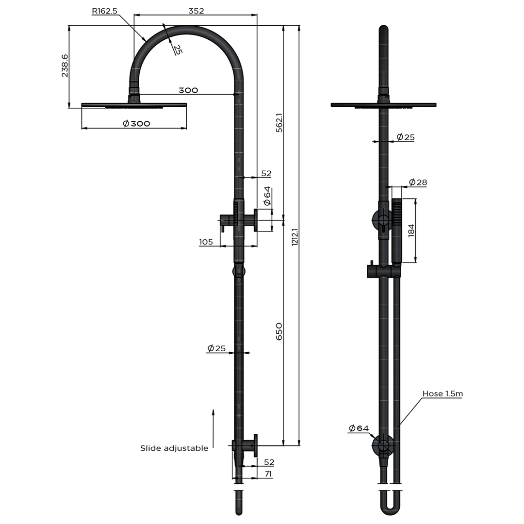 Meir Gooseneck Slim Handset Shower Rail