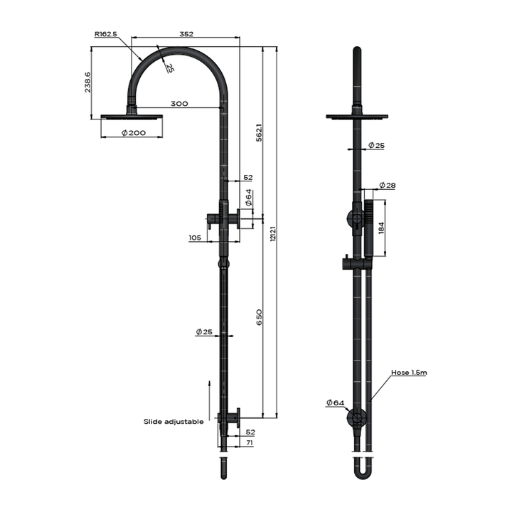 Meir Gooseneck Slim Handset Shower Rail