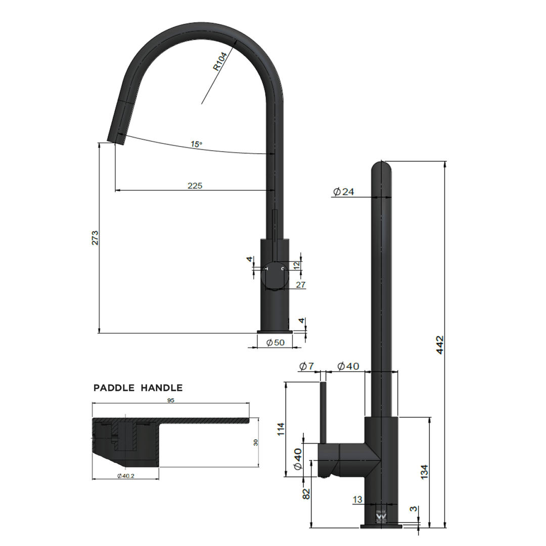 Piccola Pin Handle Pull Out Sink Mixer