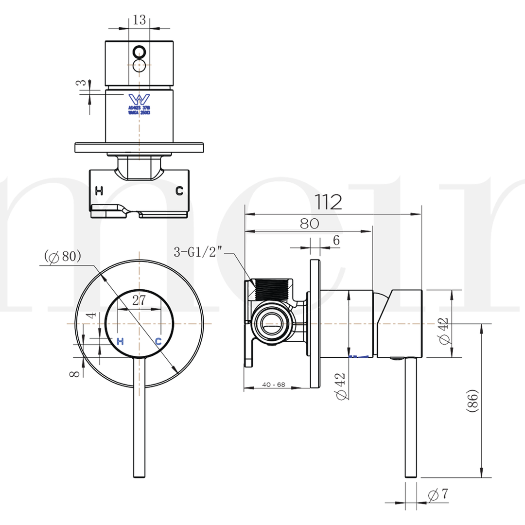 Meir Round Pin Handle Wall Mixer