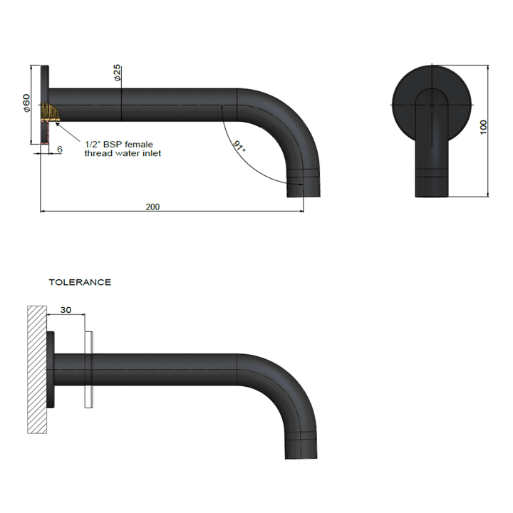 Meir Round Curved Wall Spout 200mm