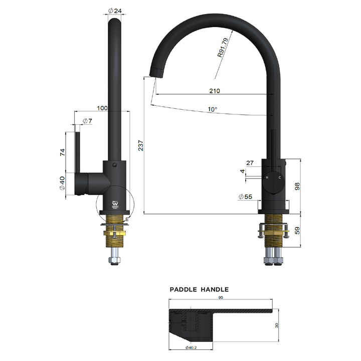 Meir Pin Handle Gooseneck Sink Mixer