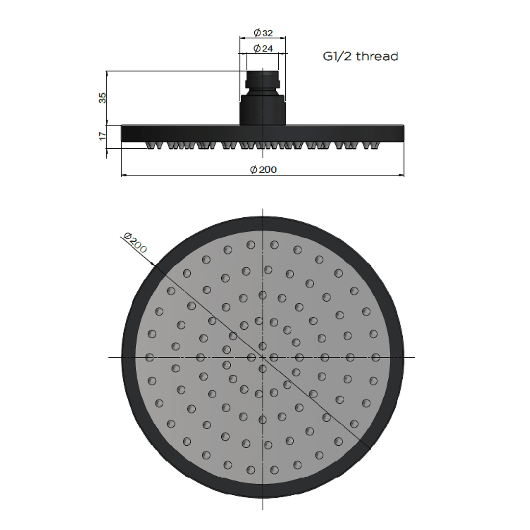 Meir Round Rain Shower Head 200mm