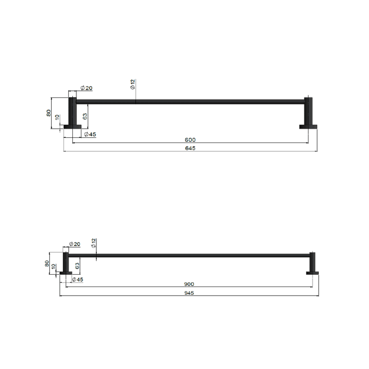 Meir Round Single Towel Rail 600-900mm