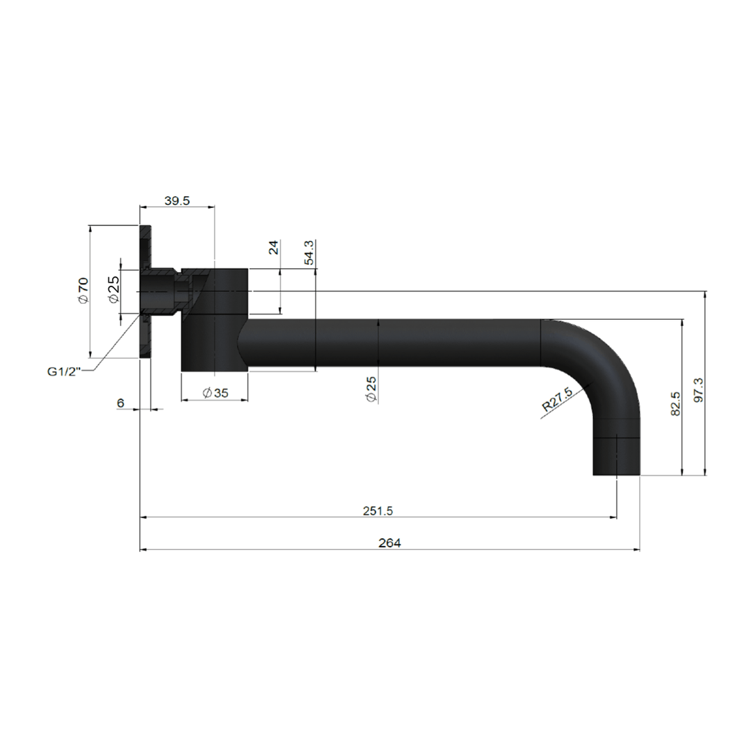 Meir Swivel Curved Wall Spout 250mm