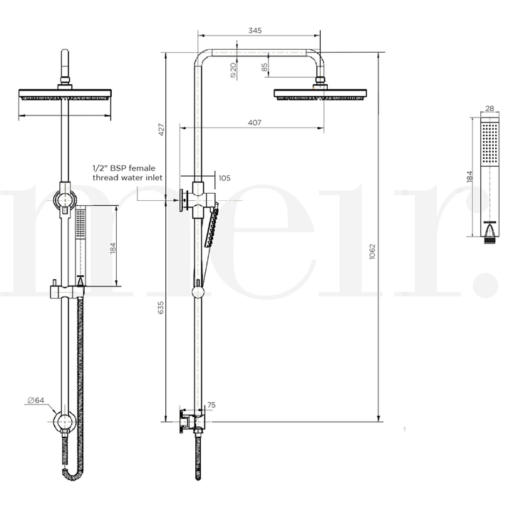 Meir Dual Combination Shower Rail Slim Handset