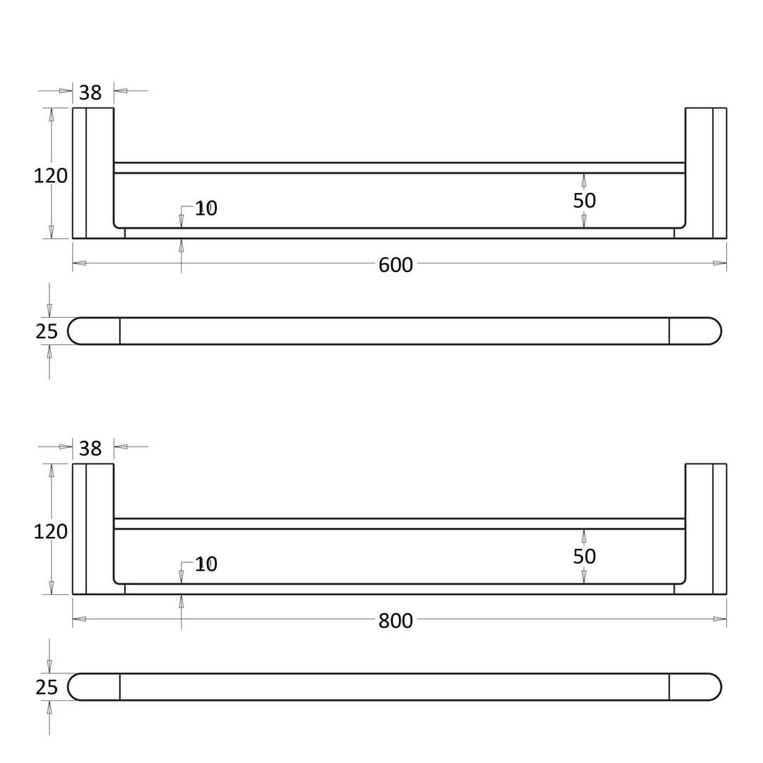 Milan Double Towel Rail 600mm/800mm