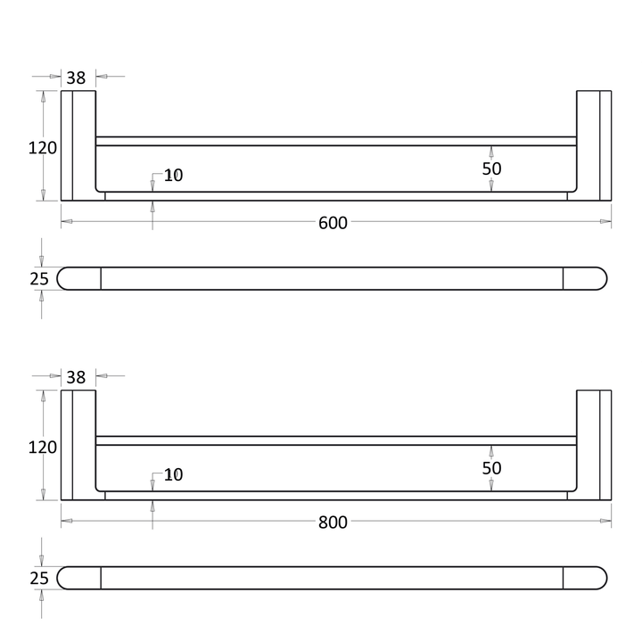 Milan Double Towel Rail 600mm/800mm