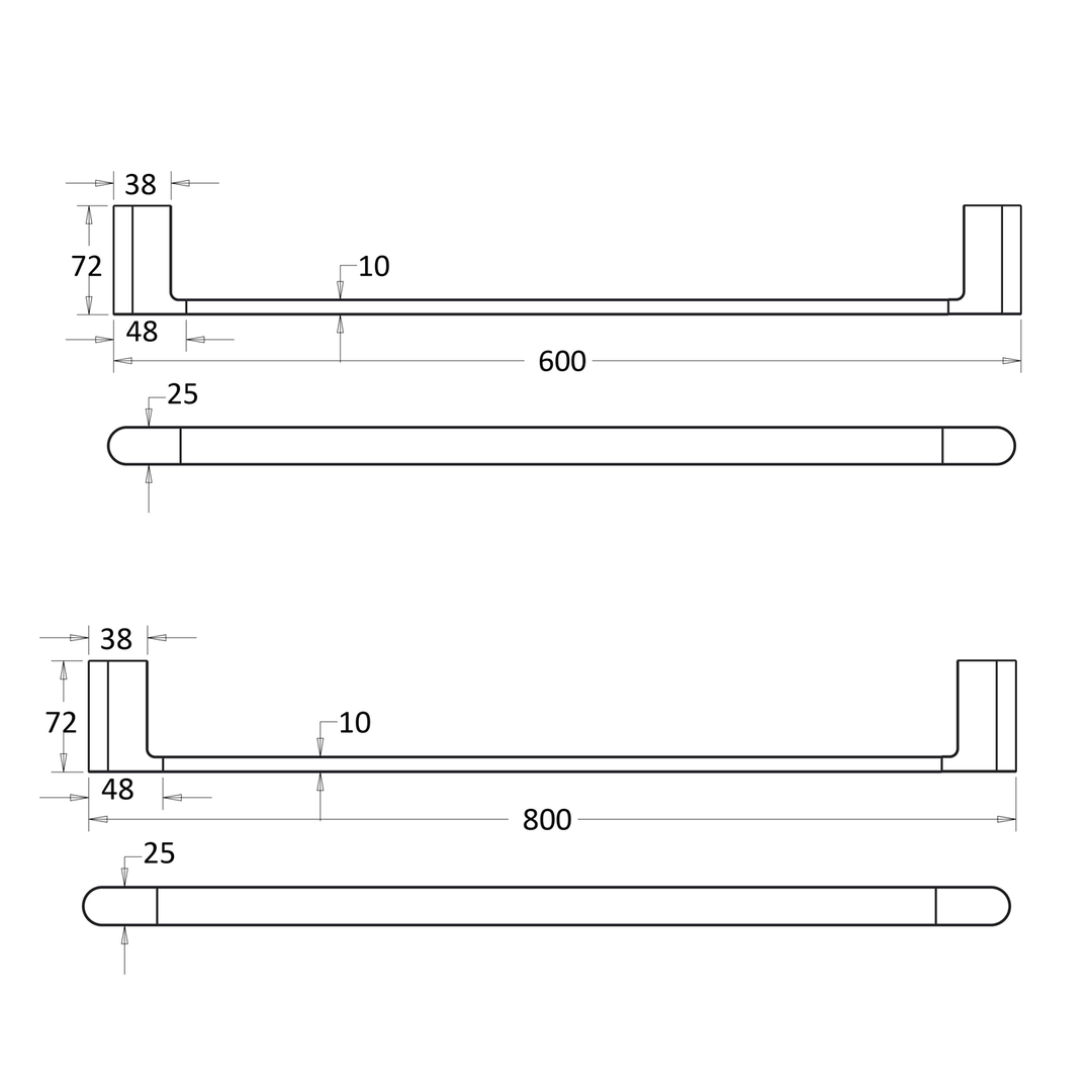 Milan Single Towel Rail 600mm/800mm