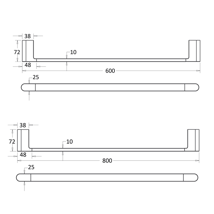 Milan Single Towel Rail 600mm/800mm