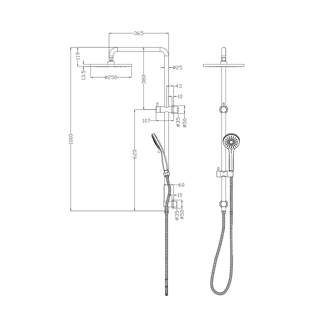 Milan Round Twin Shower Rail System