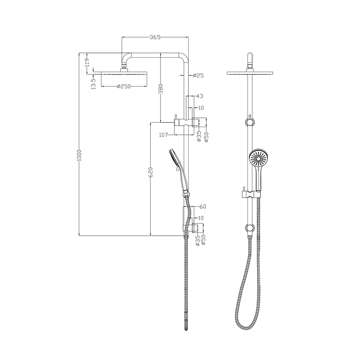 Milan Round Twin Shower Rail System