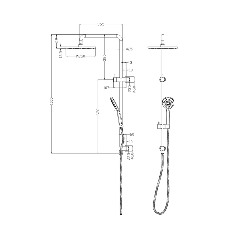 Milan Round Twin Shower Rail System