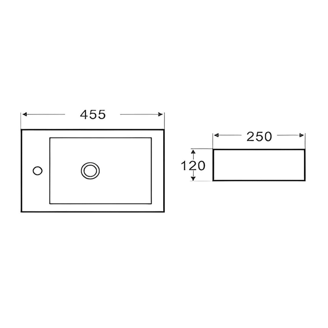 Mini Wall Hung Ceramic Basin with Taphole 455x250mm