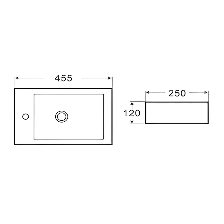 Mini Wall Hung Ceramic Basin with Taphole 455x250mm