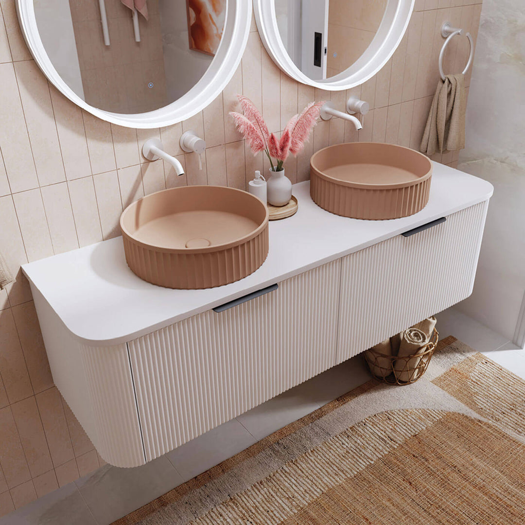 Minka Curved Fluted Matte White Wall Hung Vanity (750-1500mm)