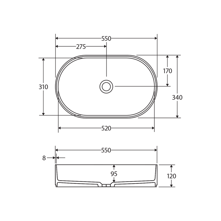 Minka Solid Surface Pill Above Counter Basin 550mm