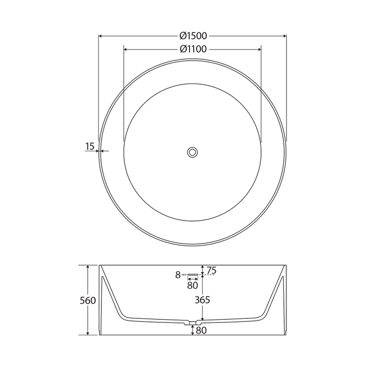 Minka Round Solid Surface Bathtub 1500mm