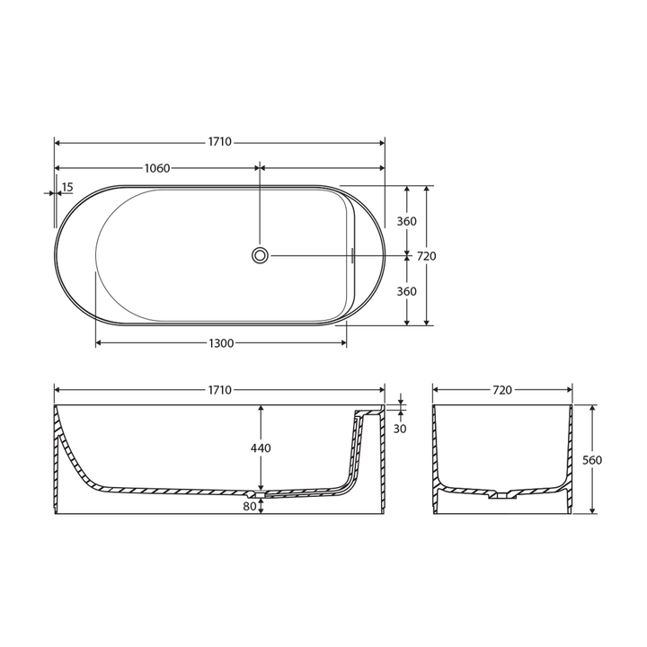 Minka Solid Surface Freestanding Bathtub 1700mm