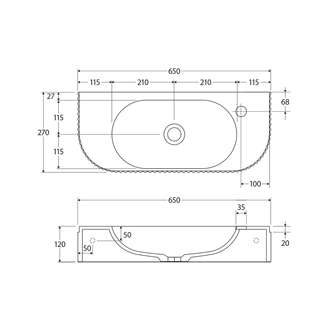 Minka Solid Surface Wall Hung Basin 650mm