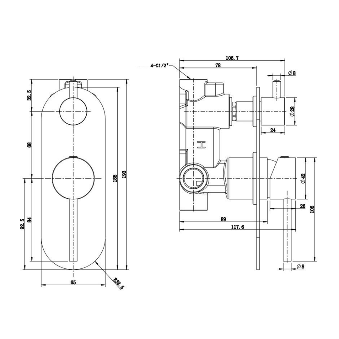 Morgan Bathroom Pin Handle Wall Mixer with Diverter