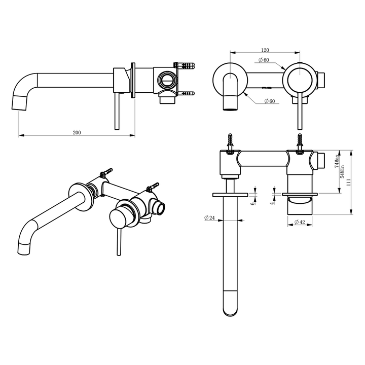 Morgan Curved Wall Mixer Spout and Mixer Set