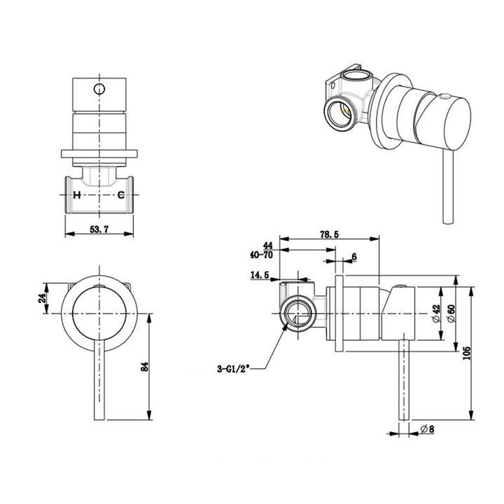 Morgan Bathroom Pin Handle Wall Mixer