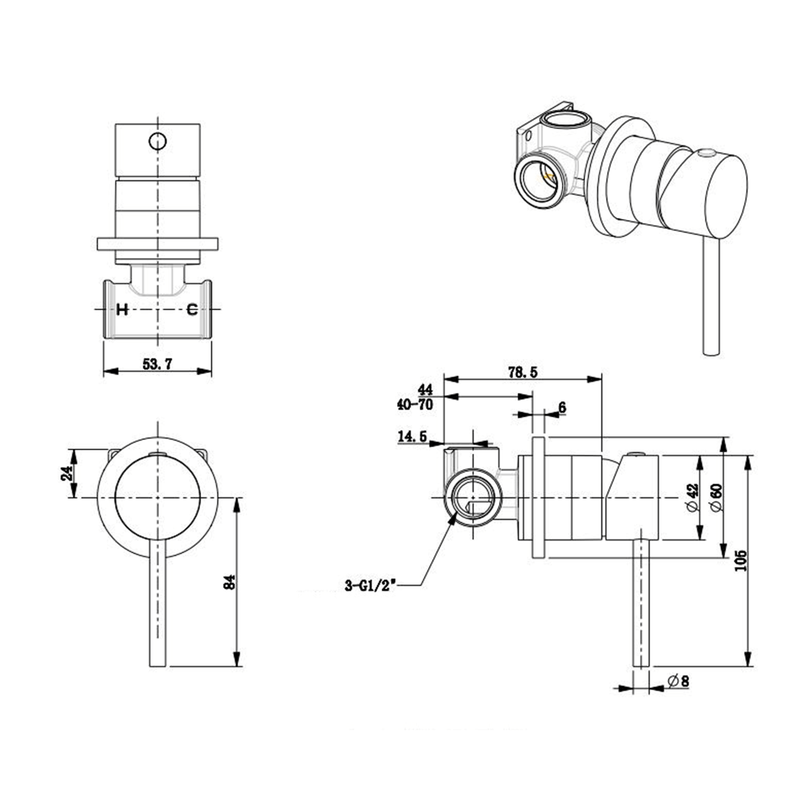 Morgan Bathroom Pin Handle Wall Mixer