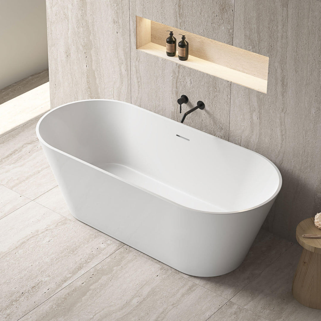 Nava Oval Freestanding Overflow Bathtub Gloss White 1400-1700mm