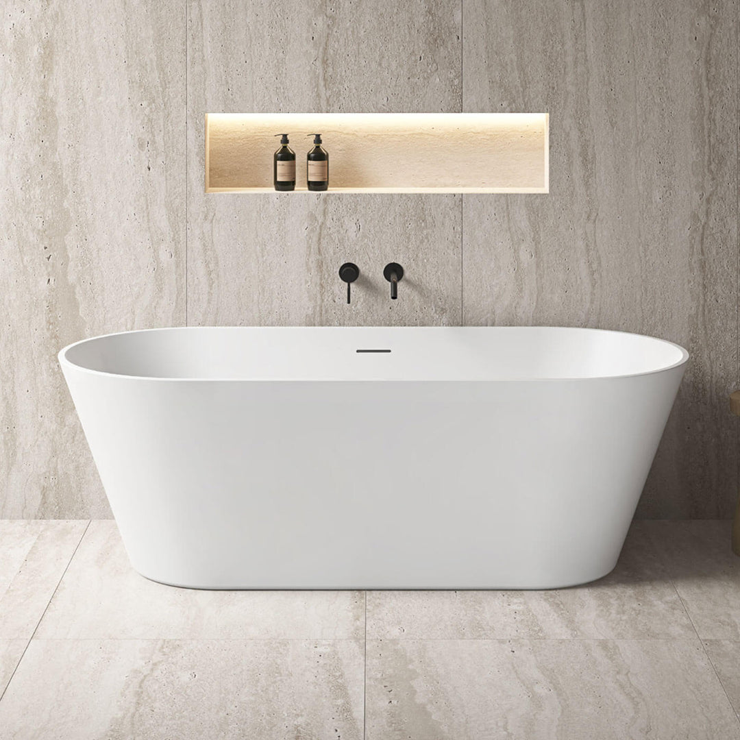 Nava Oval Freestanding Overflow Bathtub Gloss White 1400-1700mm