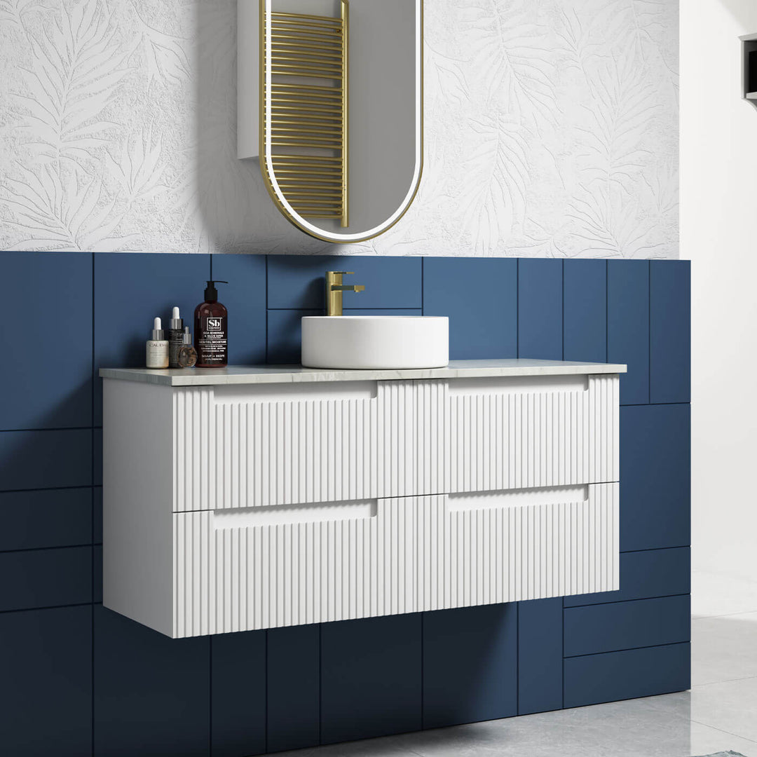 Neva Fluted Matte White Wall Hung Vanity (600-1500mm)