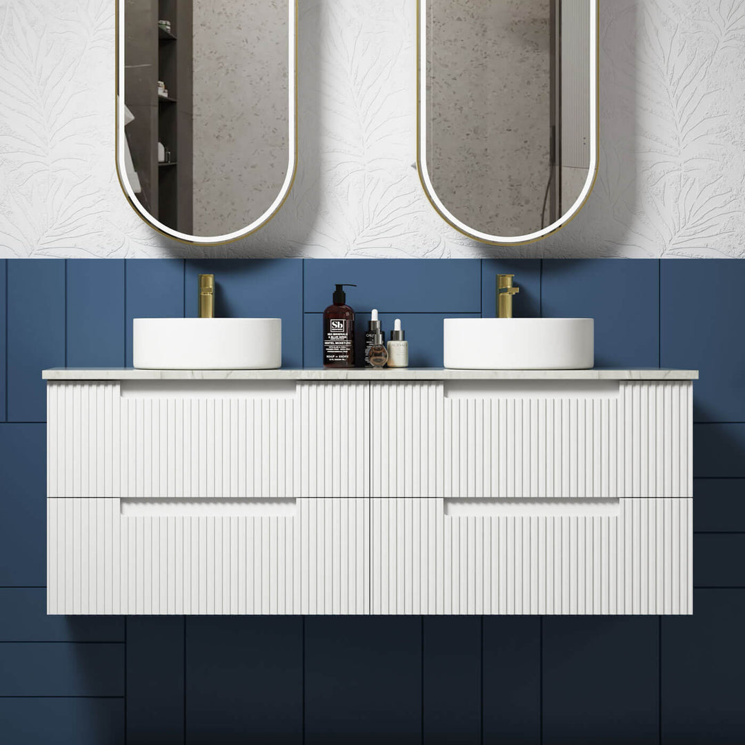 Neva Fluted Matte White Wall Hung Vanity (600-1500mm)