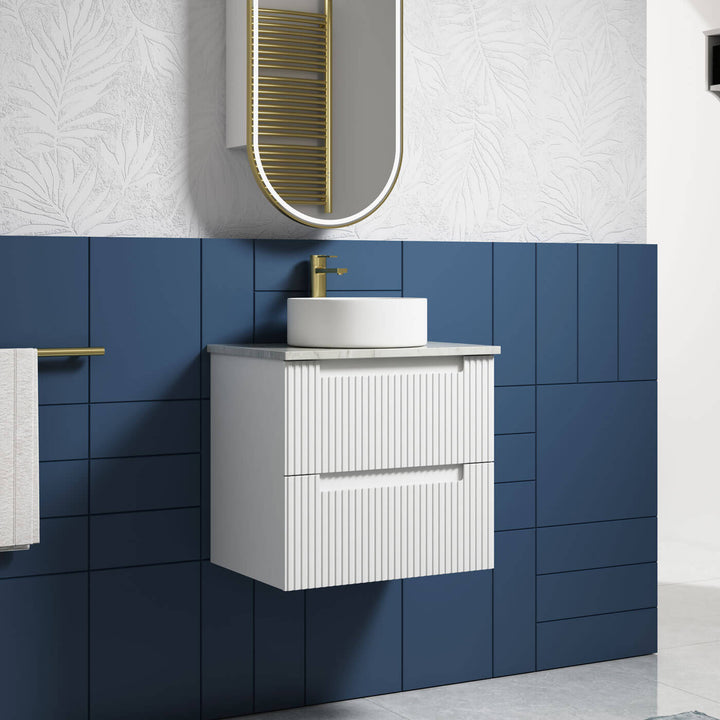 Neva Fluted Matte White Wall Hung Vanity (600-1500mm)