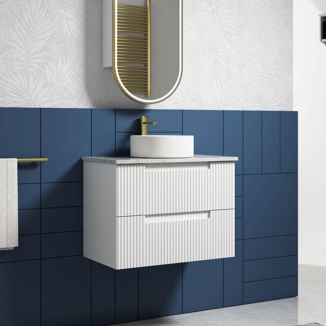 Neva Fluted Matte White Wall Hung Vanity (600-1500mm)