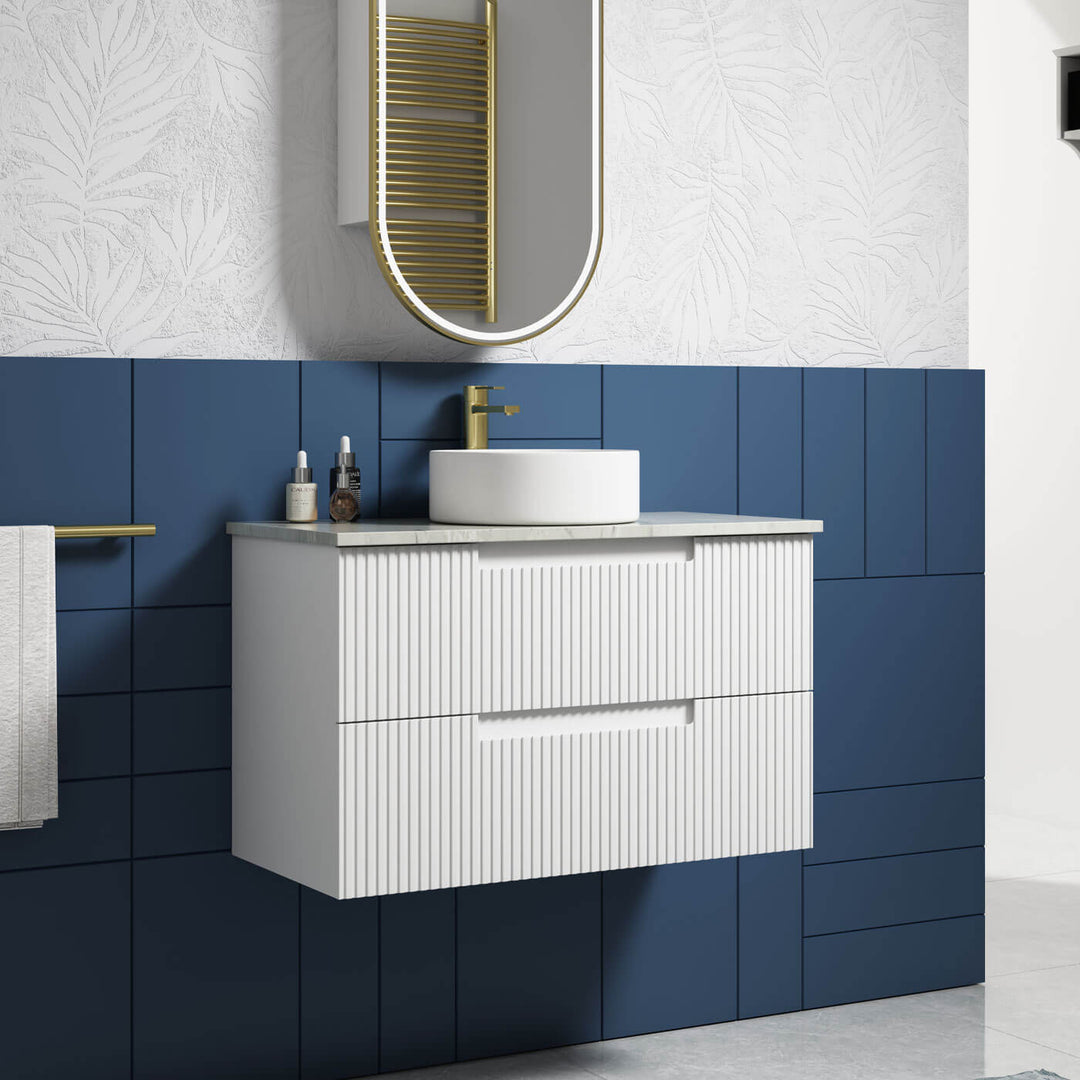 Neva Fluted Matte White Wall Hung Vanity (600-1500mm)