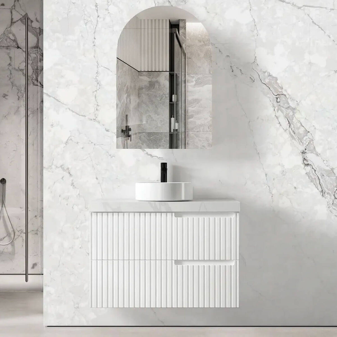 Noosa Fluted Matte White Wall Hung Vanity (600-1500mm)