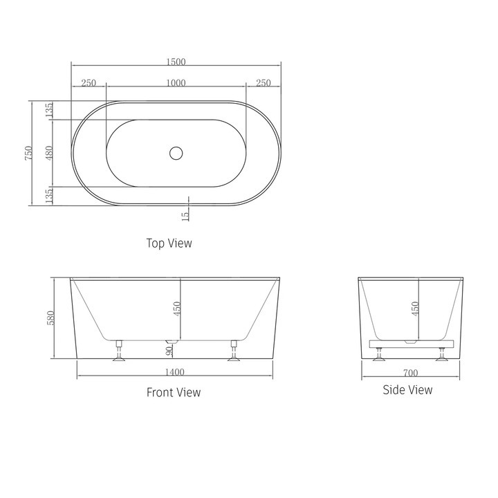 Noosa Fluted Freestanding Oval Bathtub 1500-1700mm