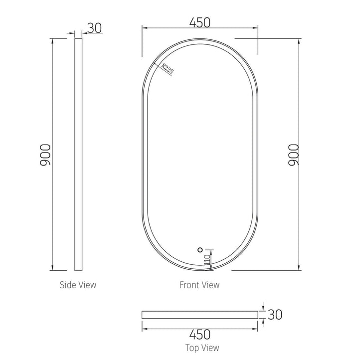 LED Noosa Pill Oval Framed Anti-Fog Backlit Mirror 900x450mm